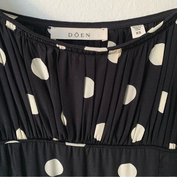 Doen Rosaria Silk Polka Dot Ruched Bust Midi Maxi Dress Solstice Sky Black - Picture 11 of 15